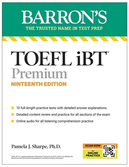 TOEFL, IBT Premium, Nineteenth Edition: Prep Book with 10 Practice Tests + Comprehensive Review + Online Audio (2026) (Paperback, 19) 표지